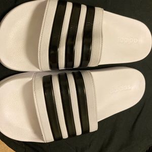 White And Black Adidas slides 🔥😎